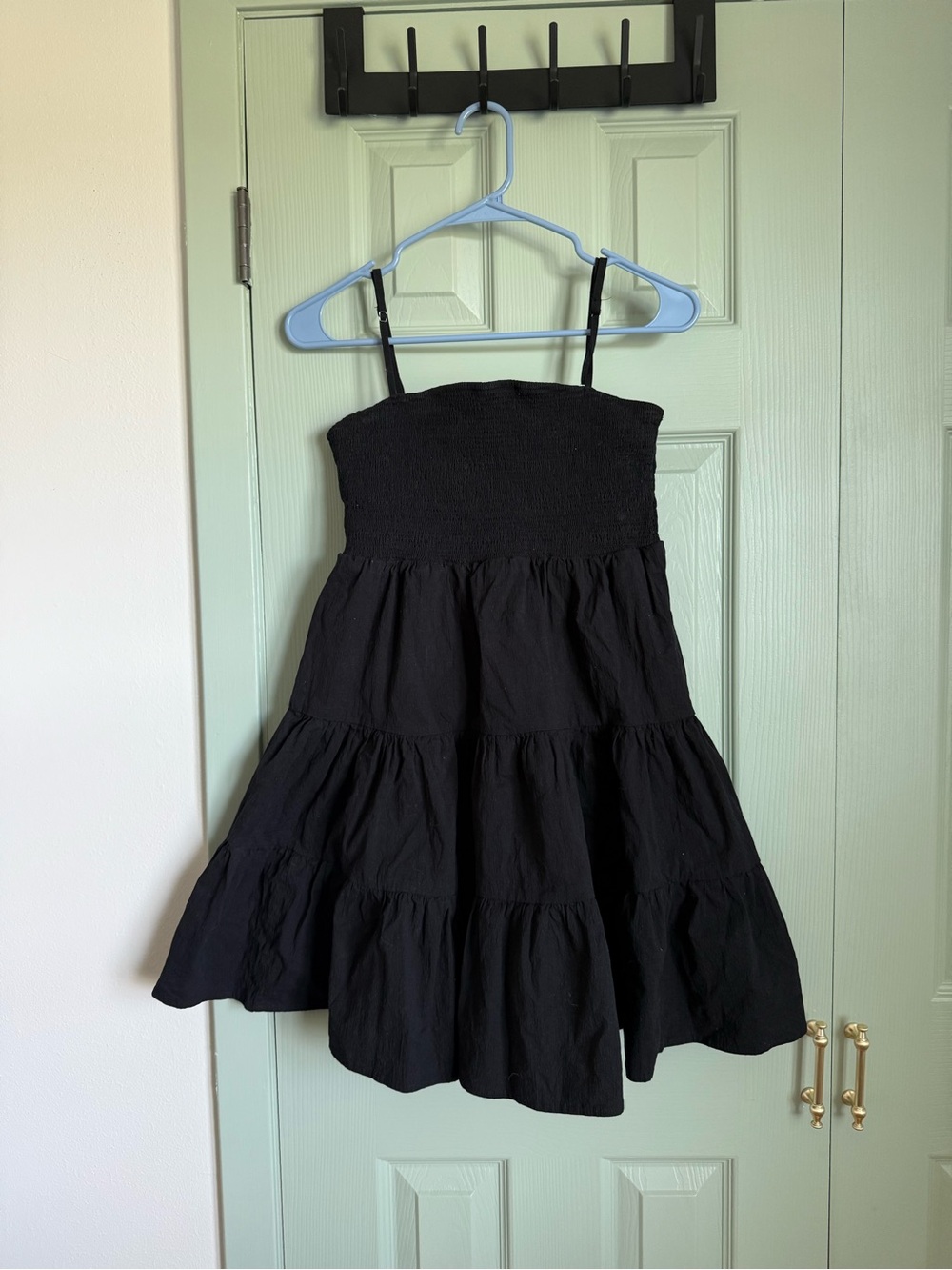 TCEC Black Smocked Tiered Spaghetti-Strap Mini Dress